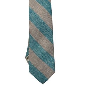NWOT Sprezza NYC linen blend gray and aqua textured striped skinny 3” tie